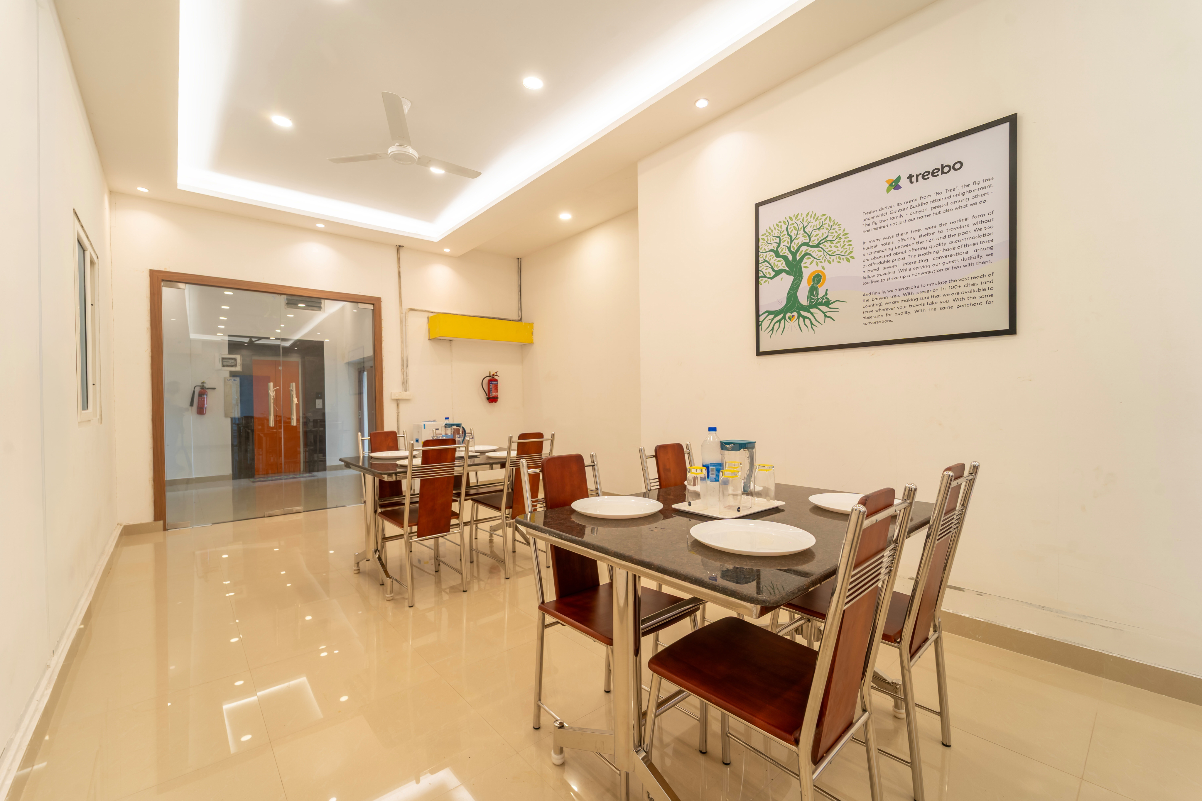 Guest dining area set for a meal