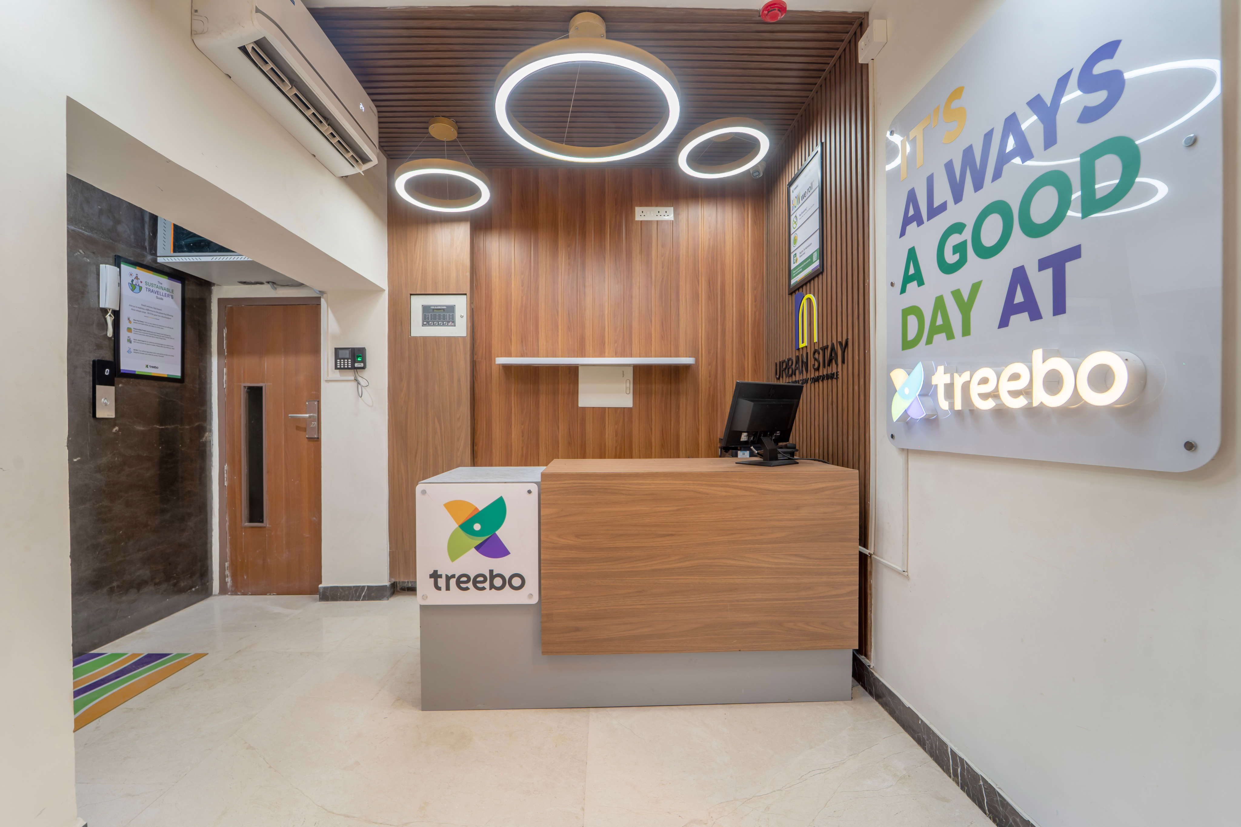 Urban Stay reception desk and hotel entrance